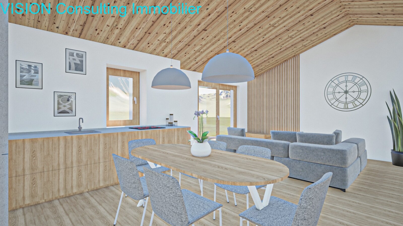 Vue intérieur 3D avec table salon