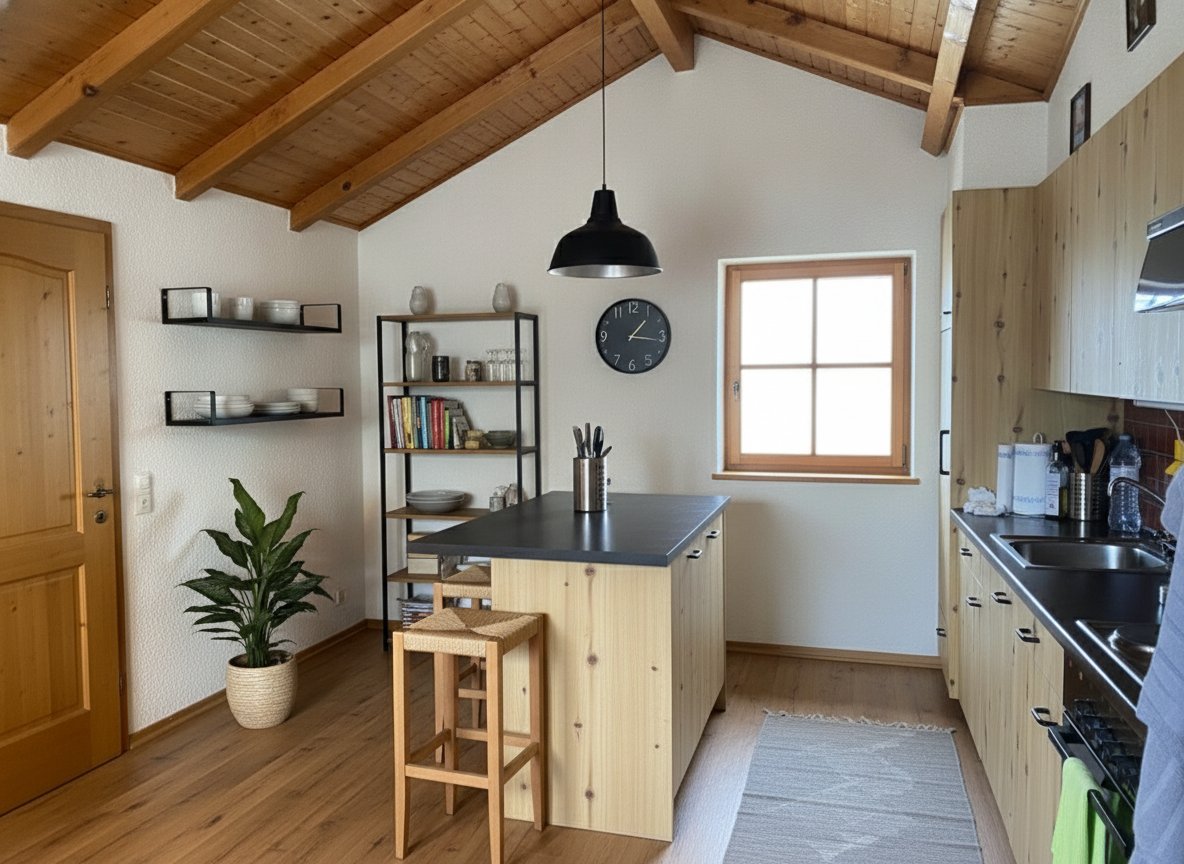 KI Cuisine avec revêtement en bois et fenêtres