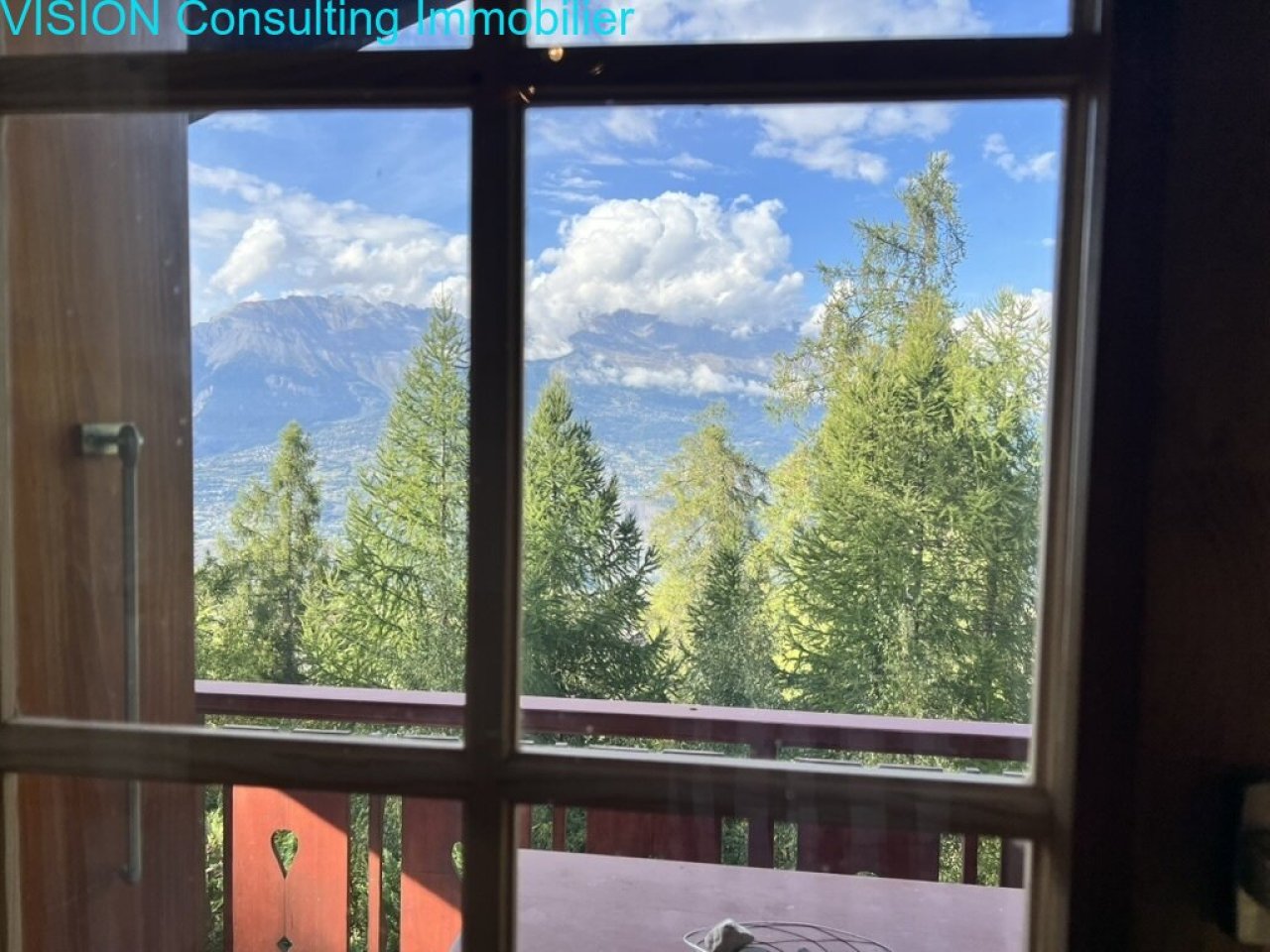 Regardez par la fenêtre la magnifique chaîne de montagnes et la verdure vibrante des cimes des arbres.